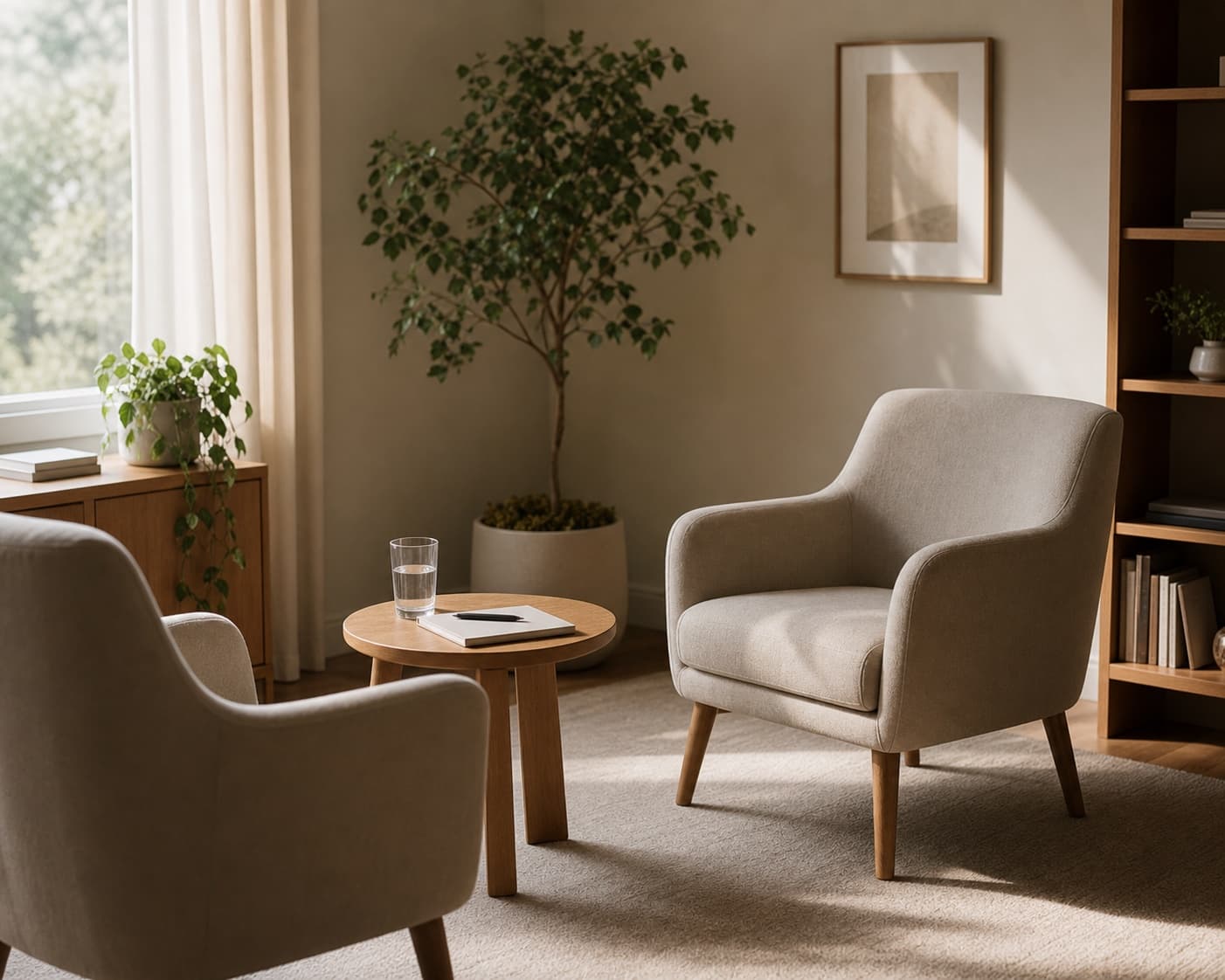 A quiet consultation room with soft natural light